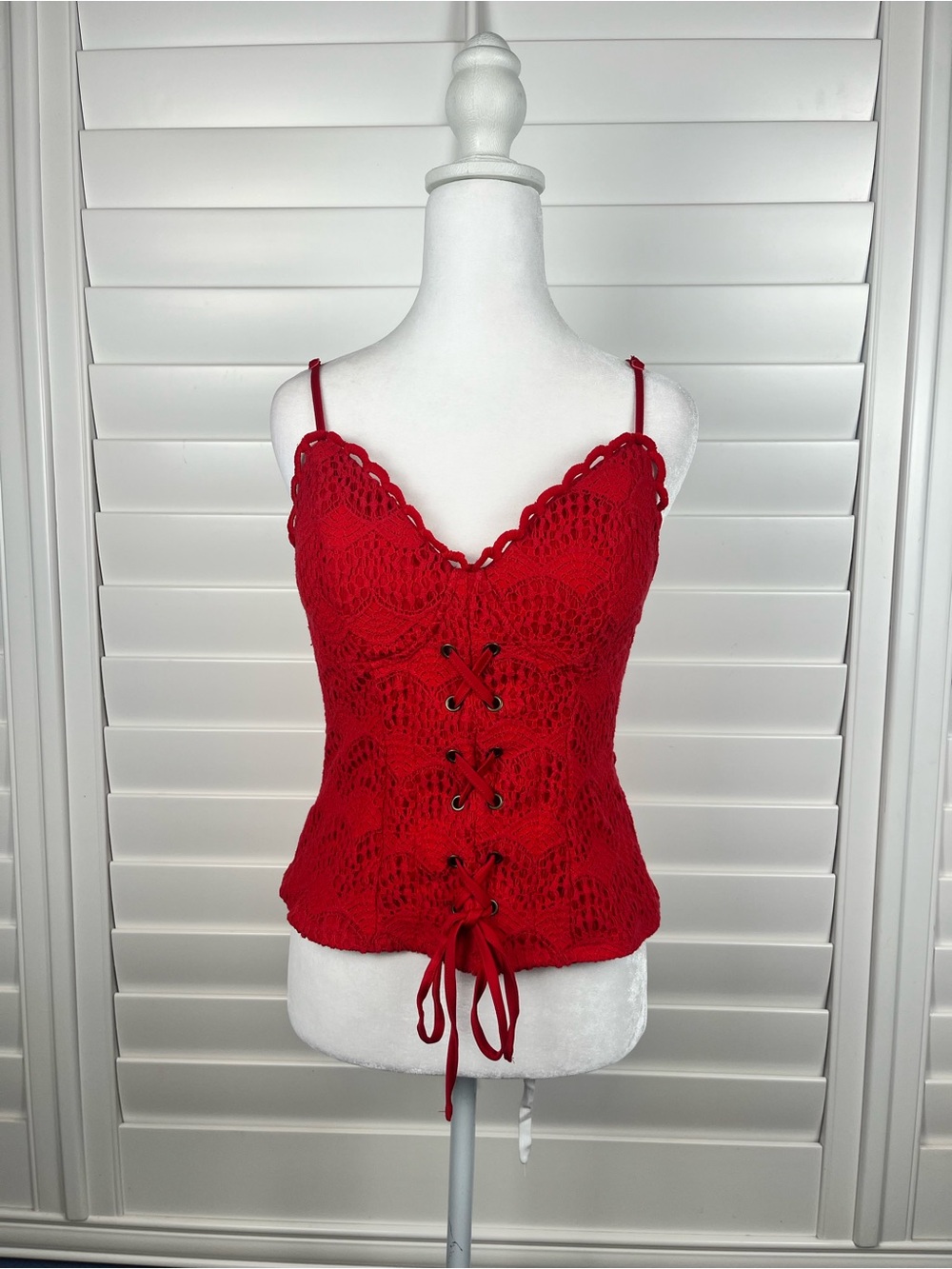 Meraki Red Crochet Lace Corset Cami Top Women’s Small Y2K Coquette